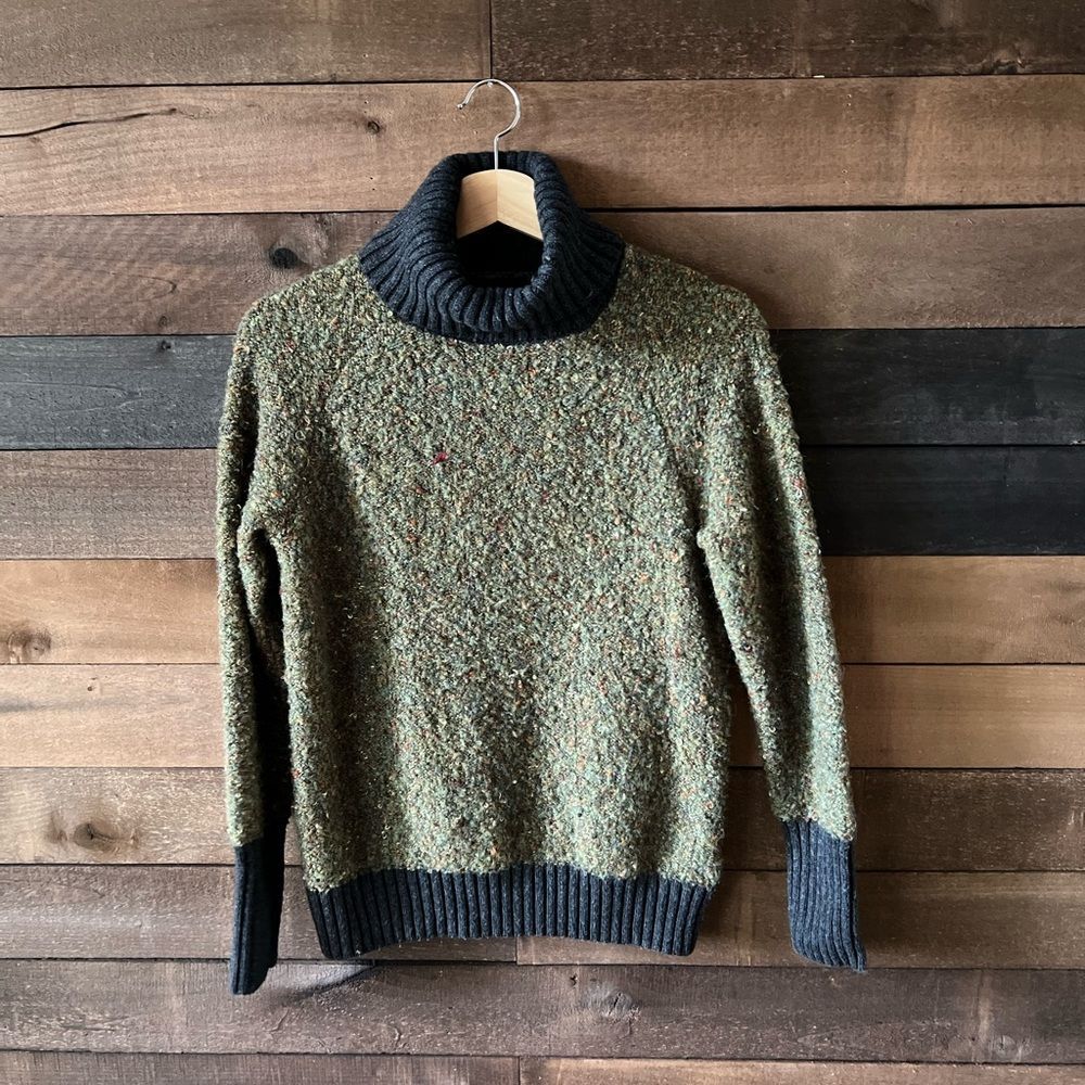 Cynthia Rowley Women's Green Speckled Wool Blend Knit Turtleneck Sweater - Picture 9 of 9